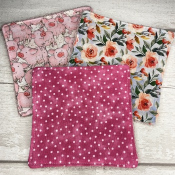 Large Face Wipes Set Of 3 - Pig, Flowers & Spots Set