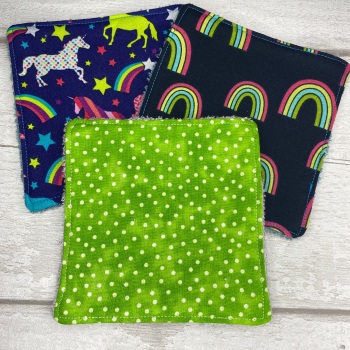 Large Face Wipes Set Of 3 - Unicorn, Rainbow & Spot Set