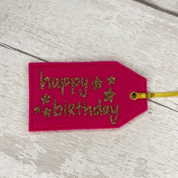 Bright Pink & Gold 'Happy Birthday' Felt Reusable Gift Tag