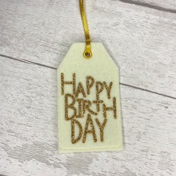 Ivory/Cream & Gold 'Happy Birthday' Felt Reusable Gift Tag