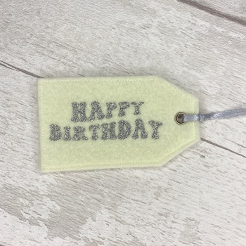 Ivory/Cream & Silver 'Happy Birthday' Felt Reusable Gift Tag