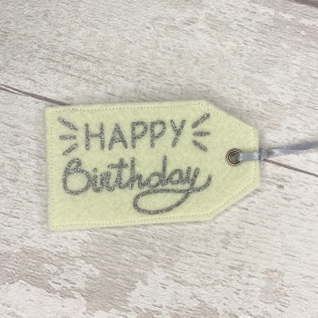 Ivory/Cream & Silver 'Happy Birthday' Felt Reusable Gift Tag