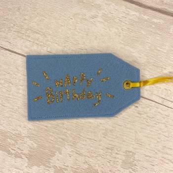 Pale Blue & Gold 'Happy Birthday' Felt Reusable Gift Tag