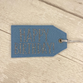 Pale Blue & Silver 'Happy Birthday' Felt Reusable Gift Tag
