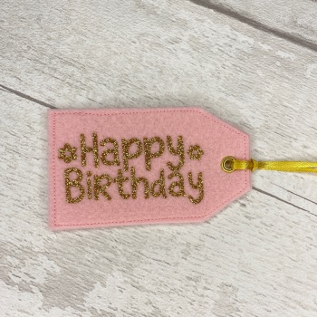 Pale Pink & Gold 'Happy Birthday' Felt Reusable Gift Tag