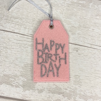 Pale Pink & Silver 'Happy Birthday' Felt Reusable Gift Tag