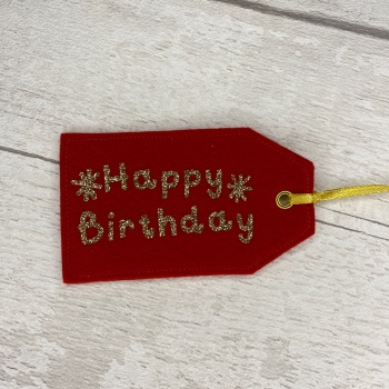 Red & Gold 'Happy Birthday' Felt Reusable Gift Tag