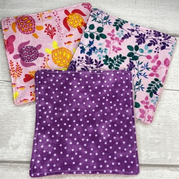 Large Face Wipes Set Of 3 - Turtle, Spots & Floral Set