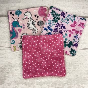 Mini Face Wipes Set Of 3 - Seahorse, Floral & Spots Set