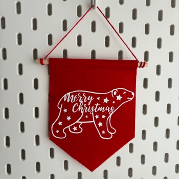 Red Polar Bear Felt Pennant Flag - Christmas Collection