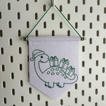 White Festive Dinosaur Felt Pennant Flag - Christmas Collection