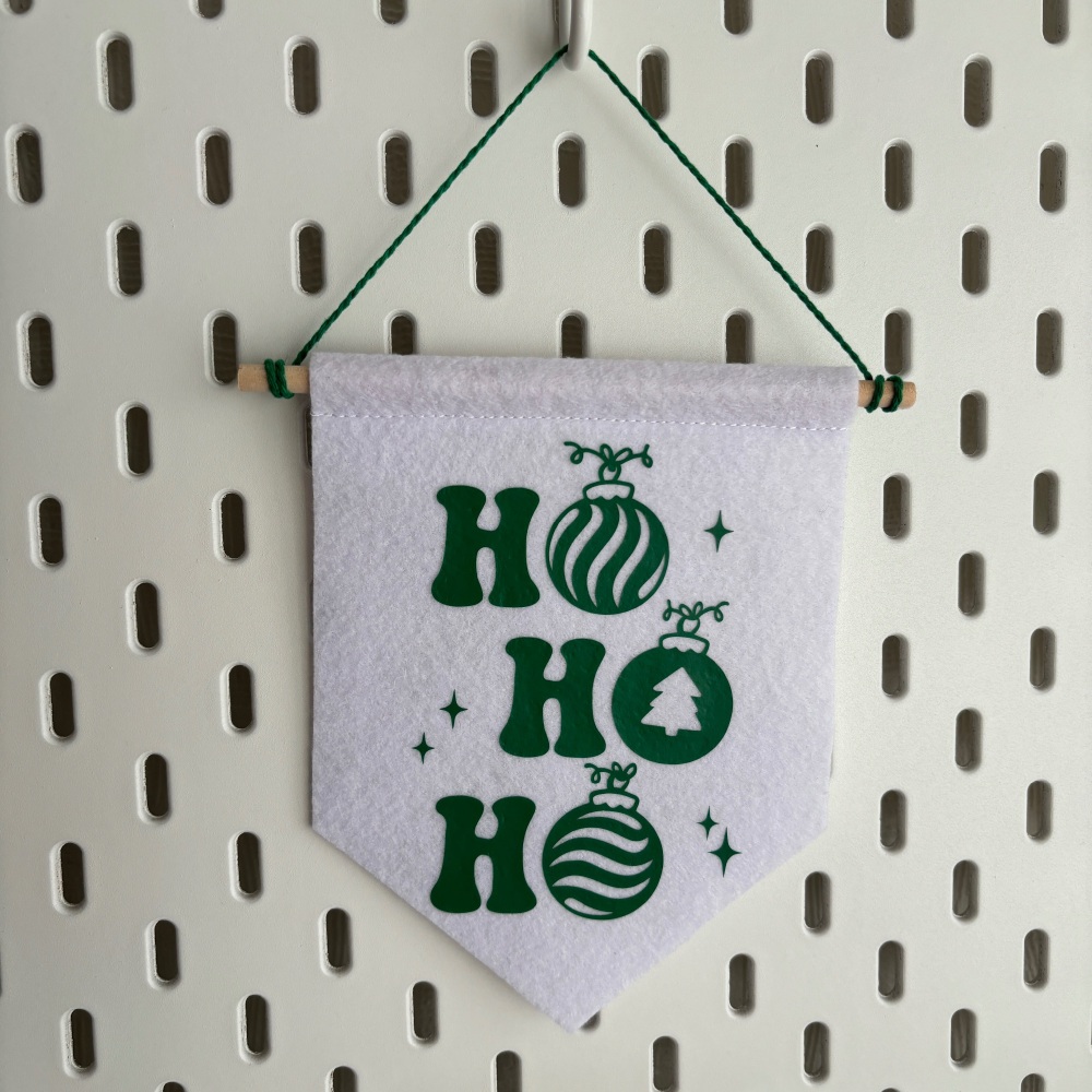 White Ho Ho Ho Felt Pennant Flag - Christmas Collection