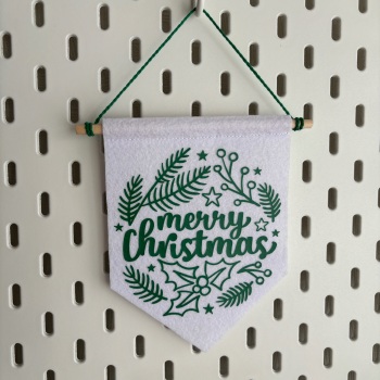 White Merry Christmas Felt Pennant Flag - Christmas Collection