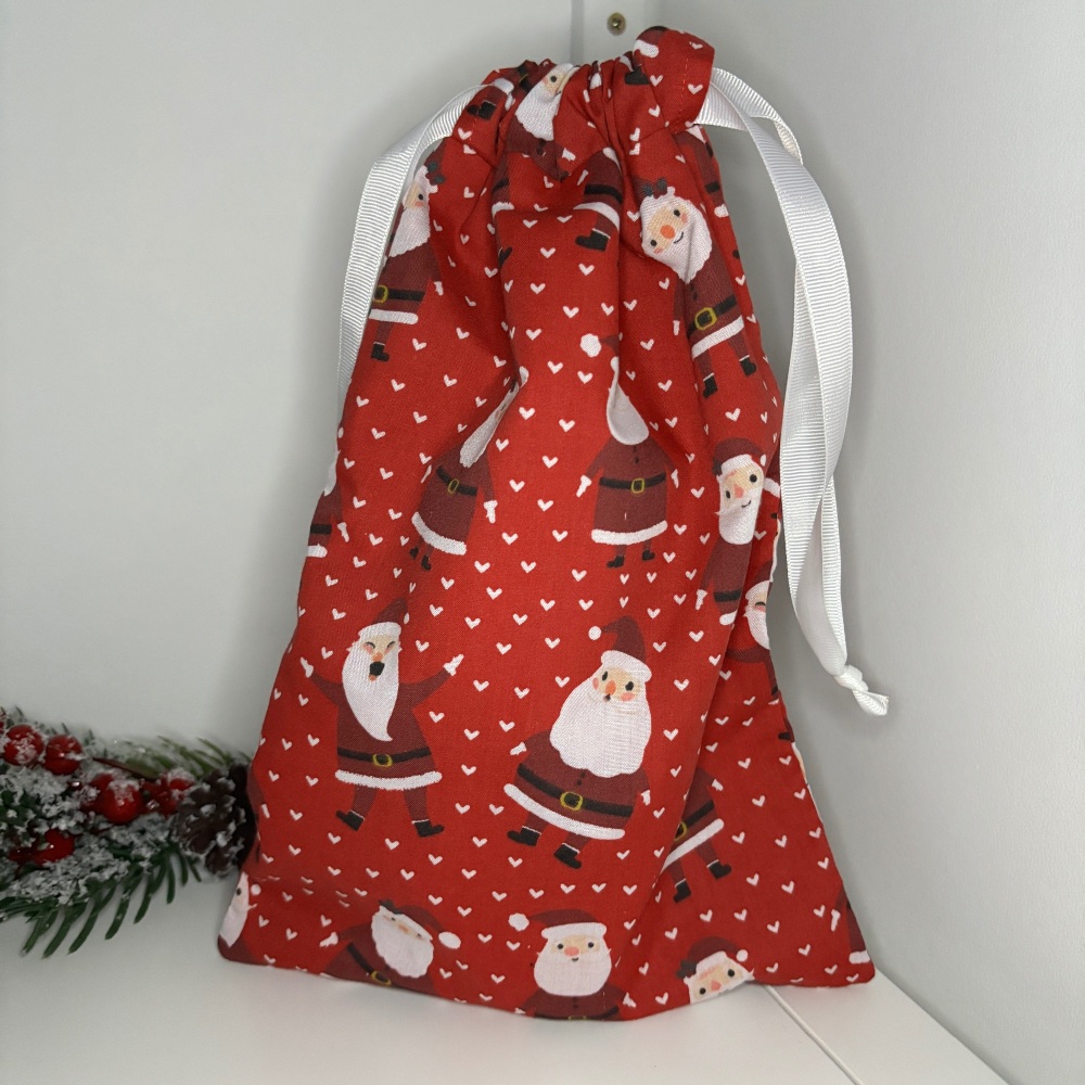 Red Santa Christmas Drawstring Reusable Gift Bag