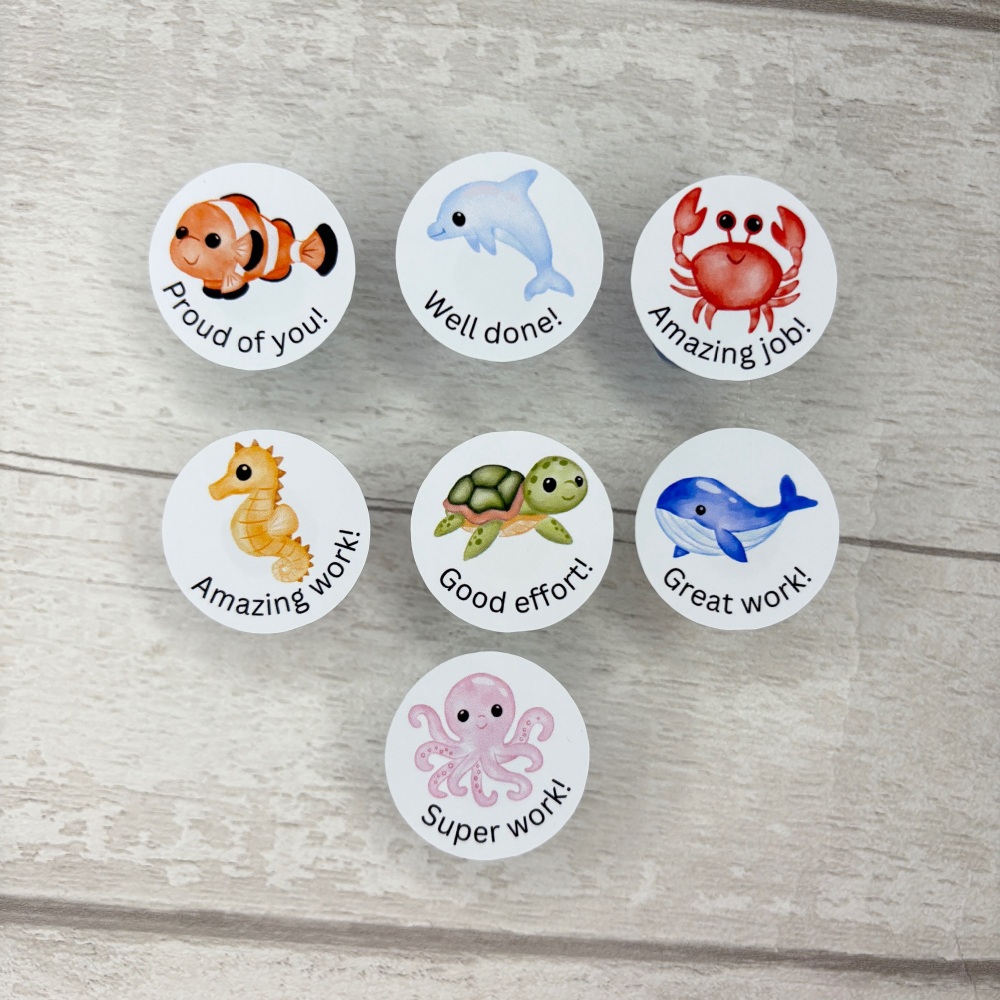 35 Pack - 33mm Sea Animal Teacher Stickers - 7 Designs 6 of Each