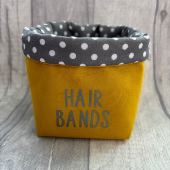 Mustard & Grey Spots ‘Hair Bands’ Fabric Basket