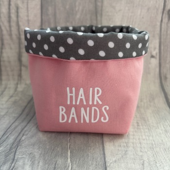 Pale Pink & Grey Spots ‘Hair Bands’ Fabric Basket