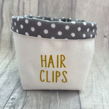 Cream & Grey Spots ‘Hair Clips’ Fabric Basket
