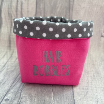 Dark Pink & Grey Spots ‘Hair Bobbles’ Fabric Basket