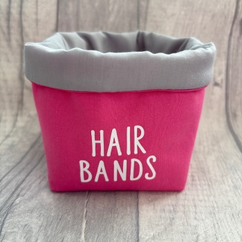 Dark Pink & Grey ‘Hair Bands’ Fabric Basket