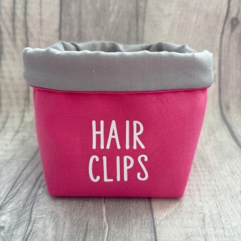 Dark Pink & Grey ‘Hair Clips’ Fabric Basket