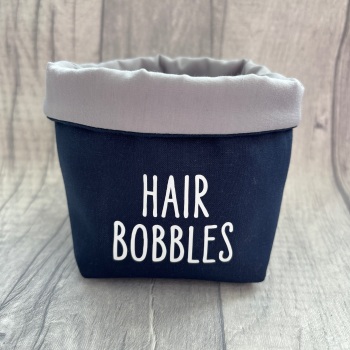 Navy Blue & Grey ‘Hair Bobbles’ Fabric Basket