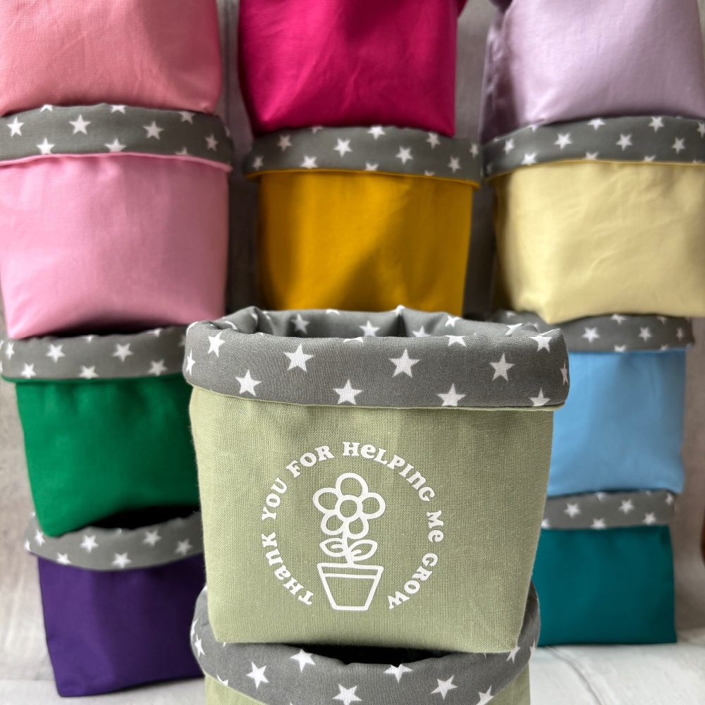 Thank You For Helping Me Grow Star Lined Fabric Basket - 13 Colours To Choo
