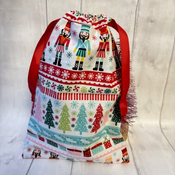 Nutcracker Festive Pattern Christmas Drawstring Reusable Gift Bag - MEDIUM