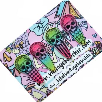Rainbow Skull Snap clip set
