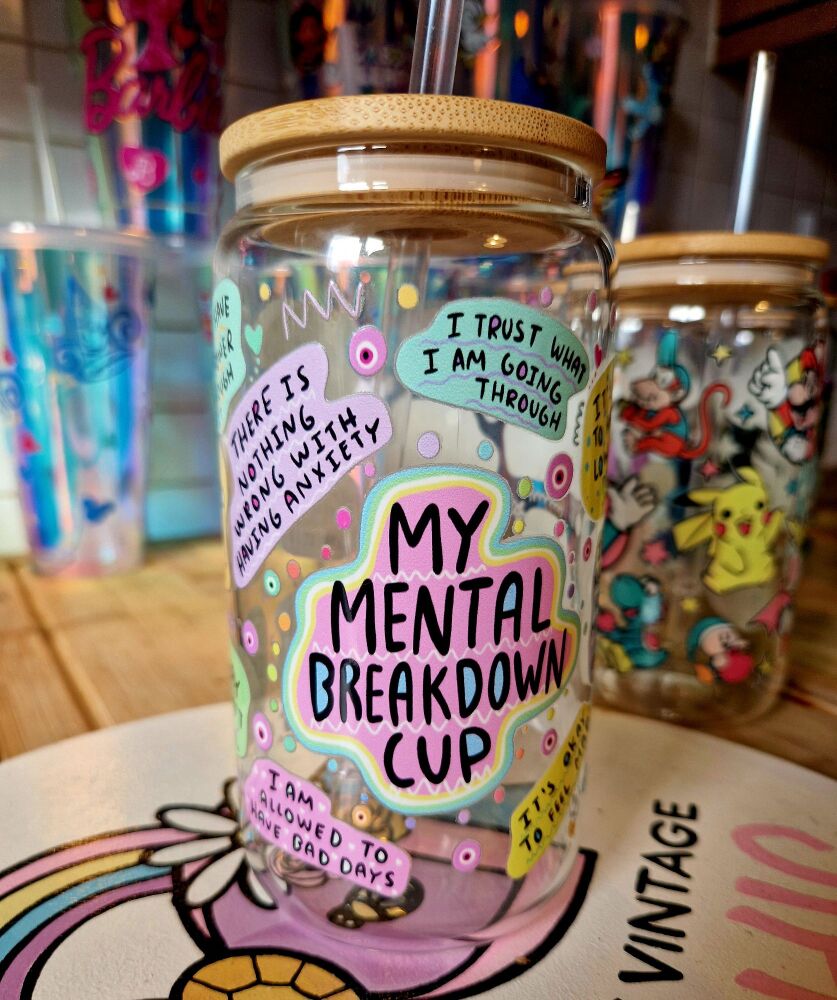 16 oz Glass/Bamboo cold cup: mental breackdown