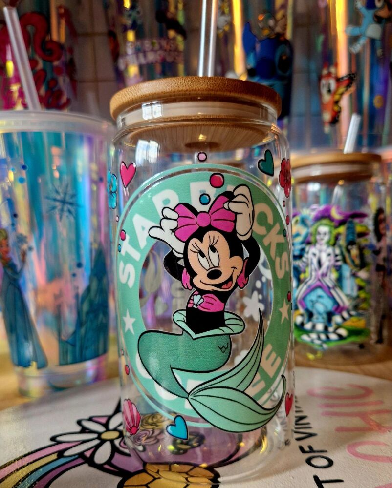 16 oz Glass/Bamboo cold cup: minnie