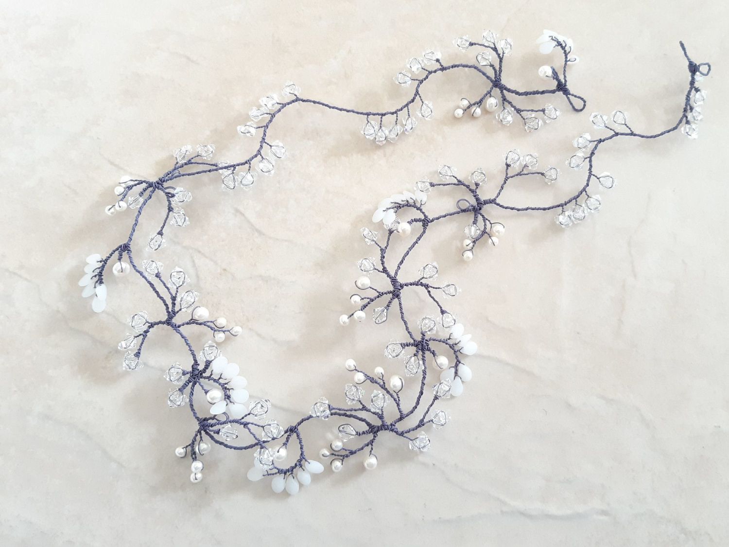 Opal white bridal hair vine-UK-Yolanda-1 Opal white bridal hair vine-UK-Yolanda-1
