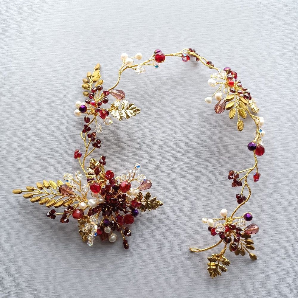 Custom made-bridal-wedding-occasion-headpiece-accessory with burgundy-red-w Custom made-bridal-wedding-occasion-headpiece-accessory with burgundy-red-w