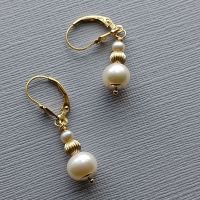 Fresh water pearl and 14K gold bridal-wedding earrings-14KSLDGFWP8-9-GBDKP