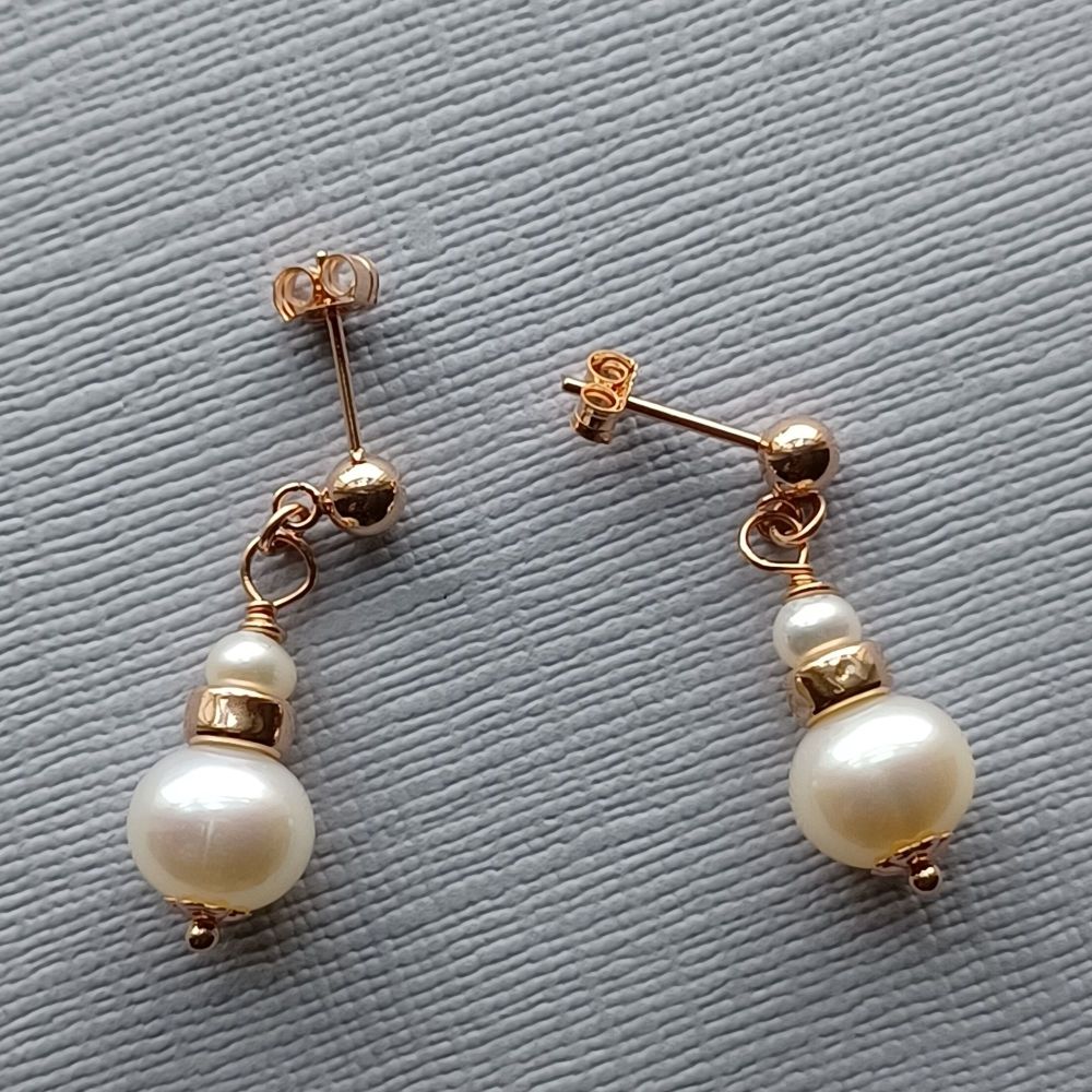 Fresh water pearl and rose gold bridal wedding earrings-FWARPRLRZGLD8-9-3