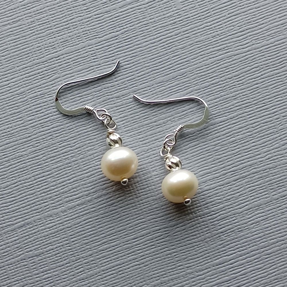 Fresh water pearl and sterling silver bridal-wedding earrings-SSFWPARL8-9-N