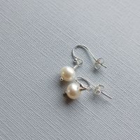 Simple fresh water pearl and sterling silver bridal-wedding earrings-SSSFWPARL8-9-PLAIN