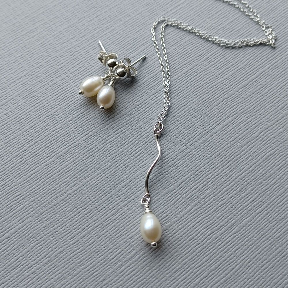 Bespoke bridal pearl drop earrings and necklace set-SSFWPARL4-6-SSFWPL-Besp
