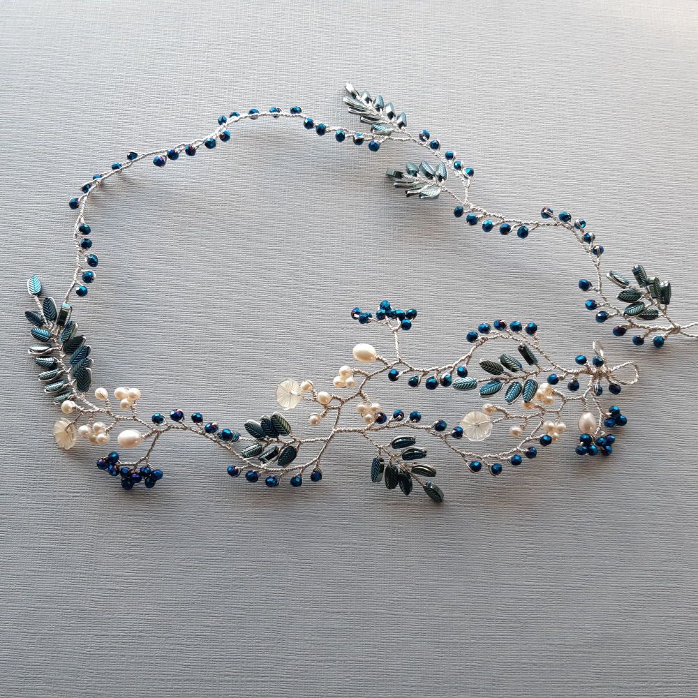 Signature blue leaf &amp; pearl floral vine garland -Elizabeth-2.1