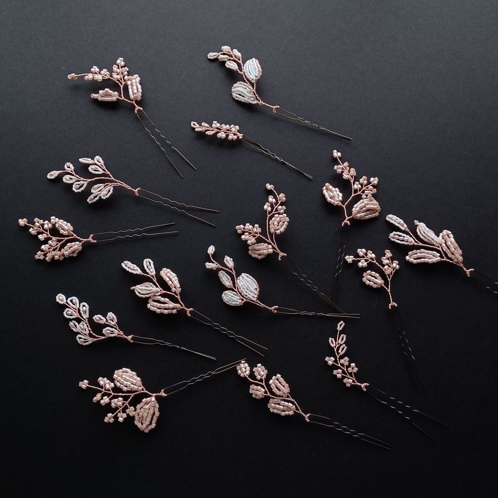 Bespoke bridal and occasion hair pins-champagne-nude-pink-Nisha-5