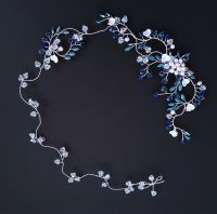 Navy blue and white pearl floral bridal headpiece -OA-BBS-Fonda