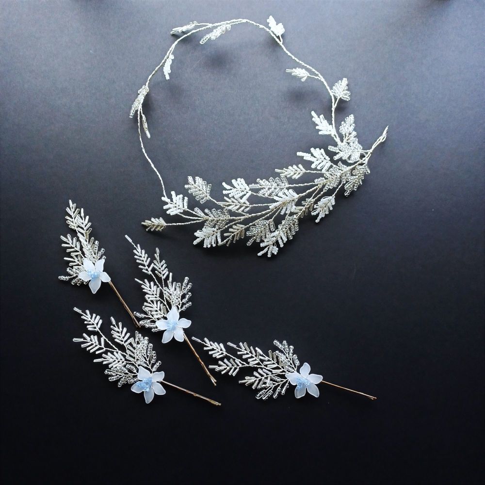 Bespoke sparkling leaf bridal headpiece and bridesmaids hair pins-OA-BBS-Fiona