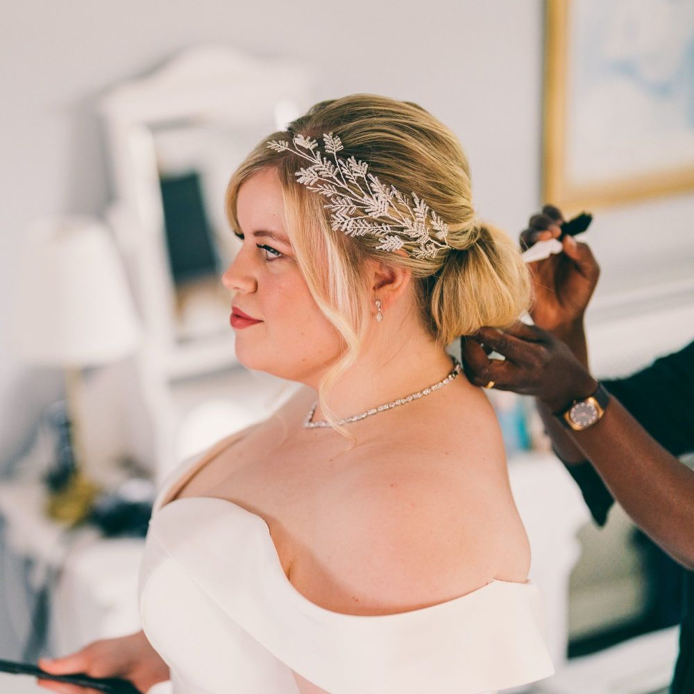 Bespoke sparkling leaf bridal headpiece and bridesmaids hair pins-OA-BBS-Fi