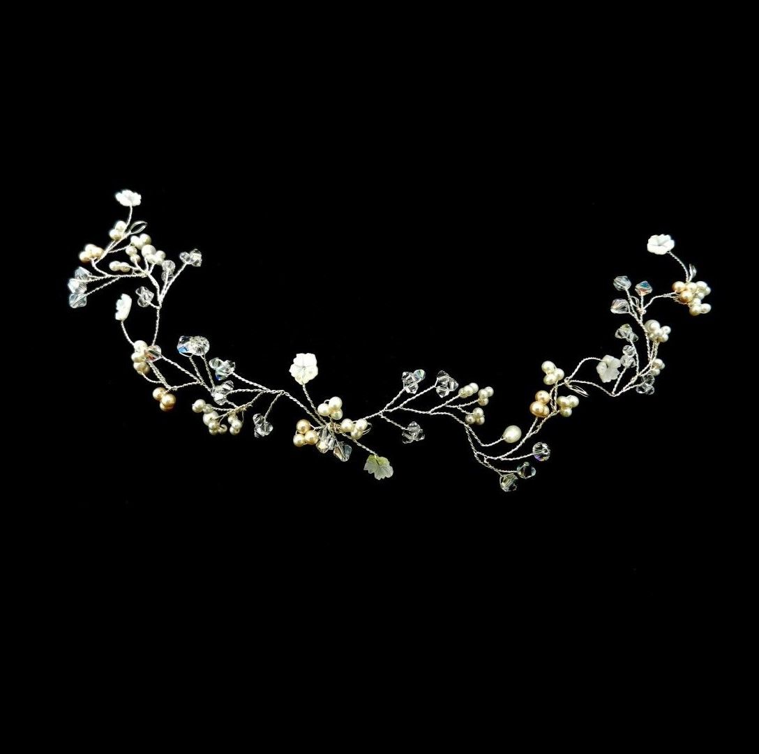 Bespoke-pearl and crystal bridal hair vine-0A-BBS-Natasha