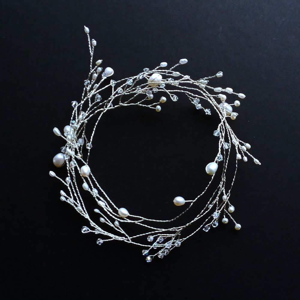 Bespoke delicate pearl and crystal bridal hair vine in cream and white colours-0- 1- Aaliya-L