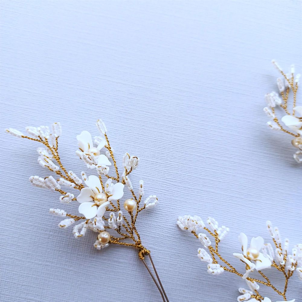 Custom made floral wedding hair pins-0- 1- Pippa