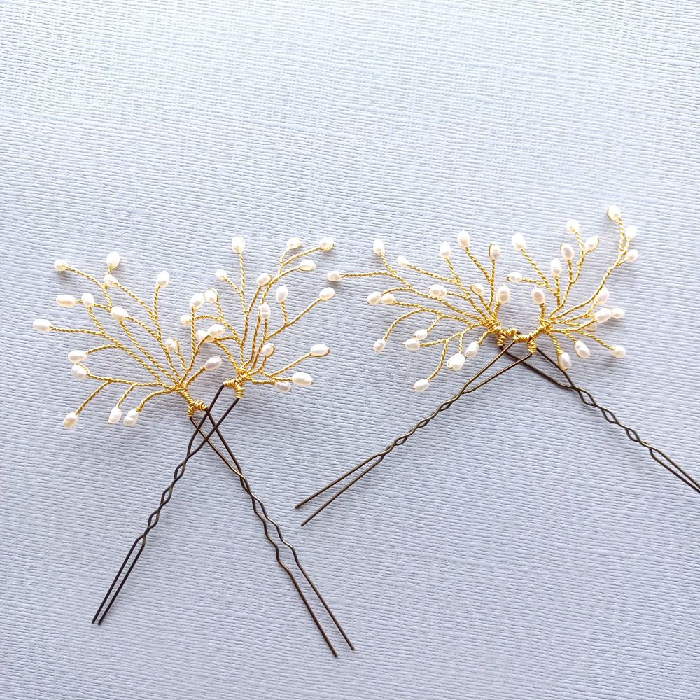 4 delicate cream white pearl bridal-wedding hair pins -1-ac-Snow drops
