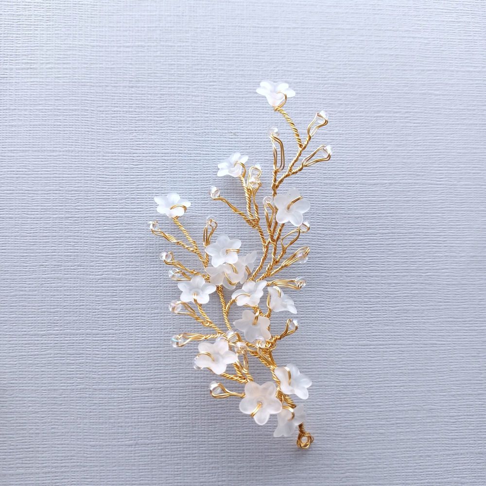 2  frosted flower wedding hair pins on gilt-1-ac-Bethany.1