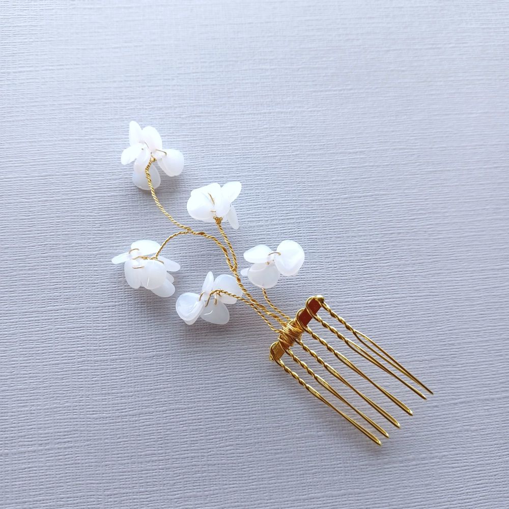 Opal petals and white flower bridal and wedding hair comb accessory-OA-BBS-