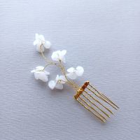 Opal petals and white flower bridal and wedding hair comb accessory-OA-BBS-Lolita.small comb